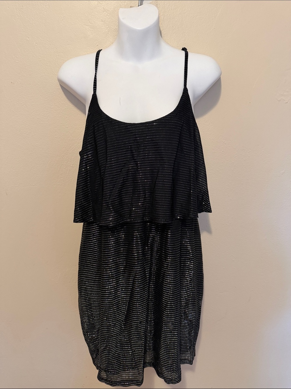 BONGO Black Shimmer Strappy V-Neck Dress